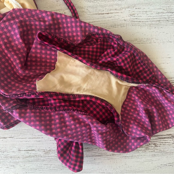 VINTAGE 80s Gingham High Cut Bow One Piece Swimsuit Dunkis of New York Hot Pink - Picture 10 of 14